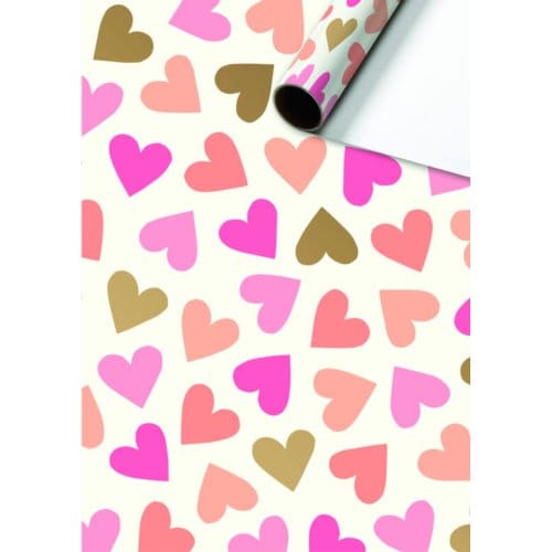 Cadeaupapier 70x200 cm - Velia - Harten - Roze - Goud