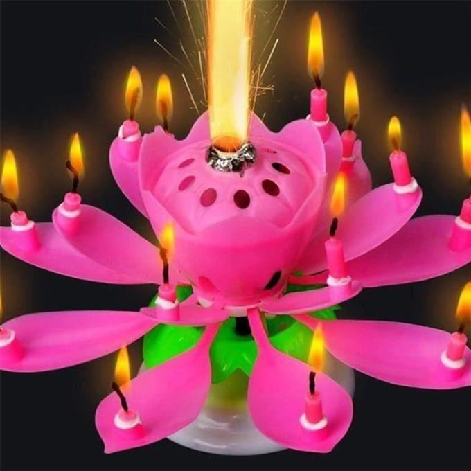 Verjaardagskaars - CA01791 - Lotusbloem - Roze - Taartdecoratie - Muziek roze
