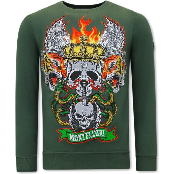 Heren Sweater met Print - Skull Head - 3662 - Groen