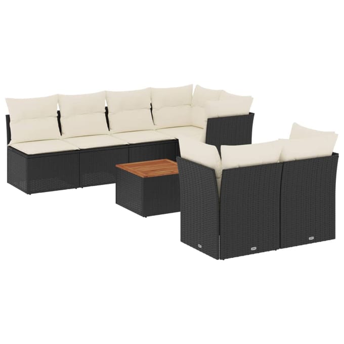 vidaXL - 8-delige - Loungeset - met - kussens - poly - rattan - zwart