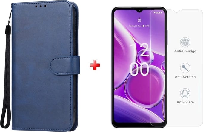 Nokia G42 agenda book case hoesje blauw + glas screenprotector