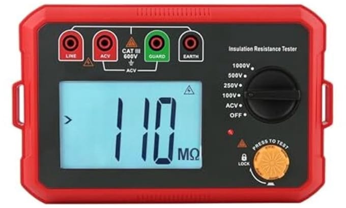 Isolatieweerstandstester - Megger Aardingstester - Elektrisch Onderhoud - Tot 2500V Testen - Digitaal Display - Rood Grijs