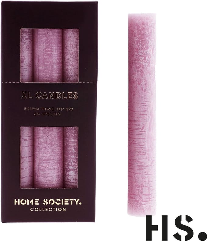 Home Society Extra brede XL Dinerkaarsen Lila Set/9 stuks ∅ 3,5 cm