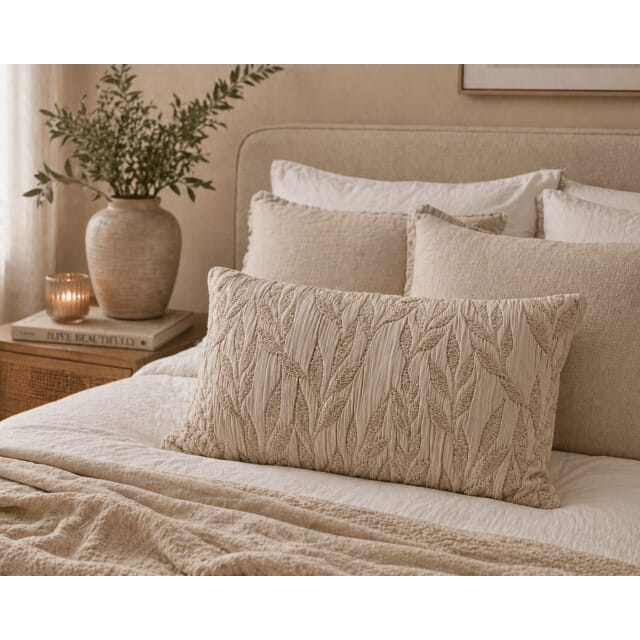 Sierkussen ELVANO Beige 60 x 40 cm – Inclusief Vulling – Kussen met Reliëfstructuur – Geweven 3D Patroon