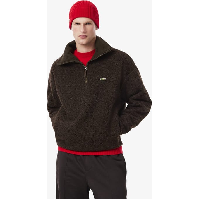 Lacoste Polar Fleece Sweatshirt met Hoge Rits Oversized Bruin Teddy