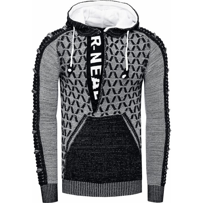 Contrasterende grof gebreide hoodie met 1/2 rits
