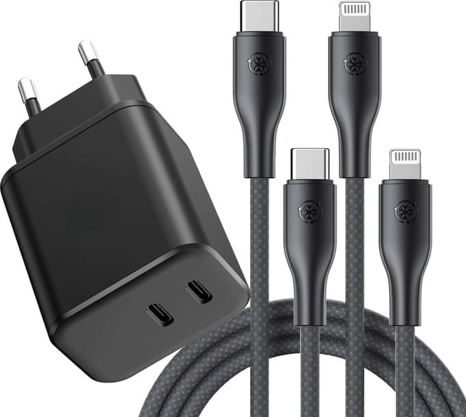 Usb C Oplader 2 Poorten - Usb kabel geschikt voor iPhone 14 - 3 Meter - Oplader geschikt voor iPhone - Snellader geschikt voor iPhone - 35w usb C Adapter