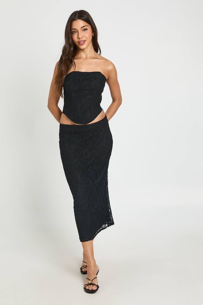 boohoo Dames Kanten Midaxi Rok | Zwart | Maat: 36