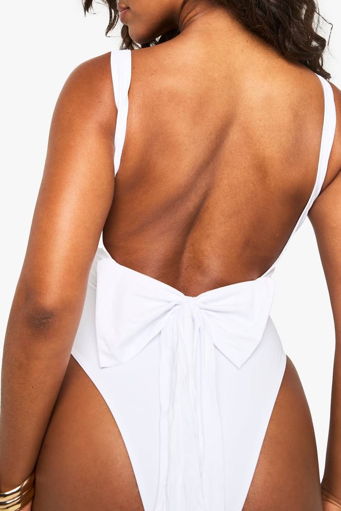 boohoo Dames Bruidsboog Scoop Zwempak | Wit | Maat: 36