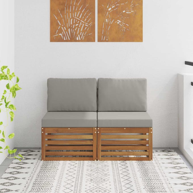 vidaXL - 2 - Stuk - Buiten - Midden - Sofa - Massief - Acacia - Hout - Naturel