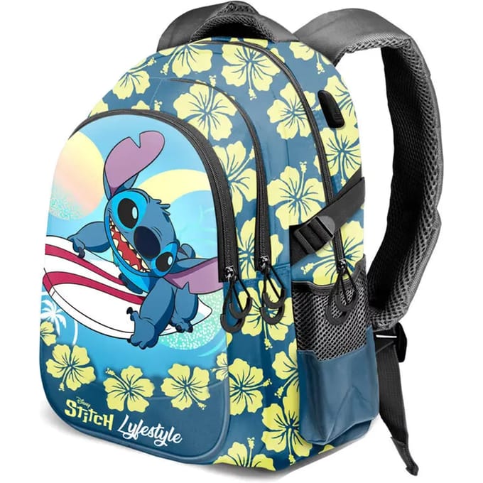Karactermania - Lilo en Stitch - Running Plus Rugzak - Handbagage Backpack met Trolley bevestiging + USB poort - Blauw - Disney