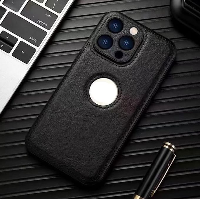 iPhone 14 pro max luxe zakelijk leer hoesje met camera bescherming zwart
