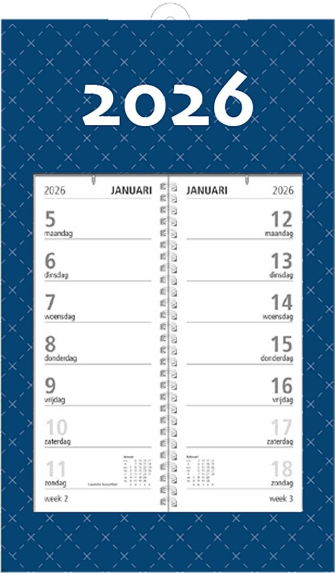 MGPcards - Omlegweekkalender 2026 - Week begint op maandag - 21 x 34 cm - Donker blauw