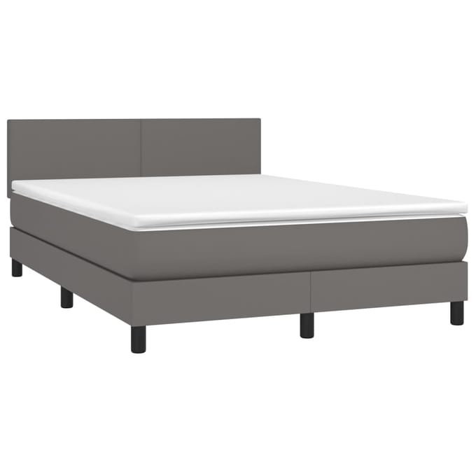 vidaXL - Boxspring - met - matras - en - LED - kunstleer - grijs - 140x190 - cm