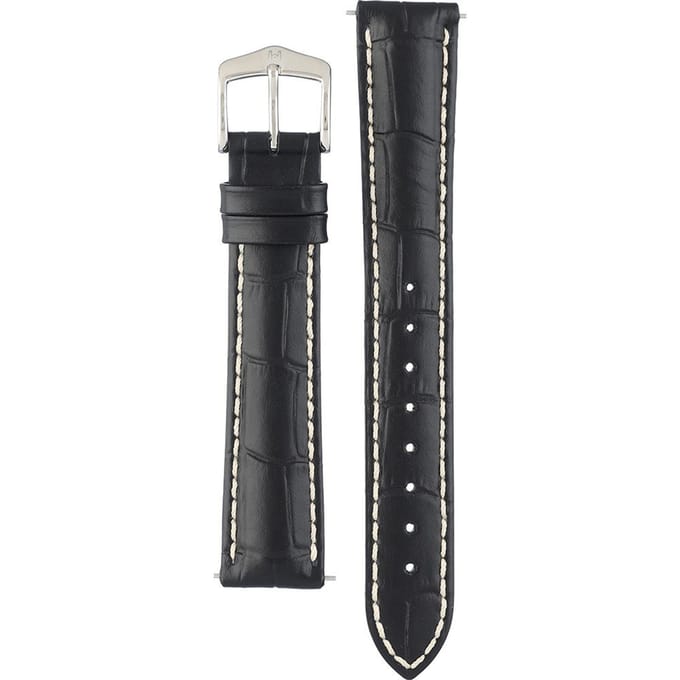 Hirsch Horlogeband -  Modena Zwart - Leer - 18 mm