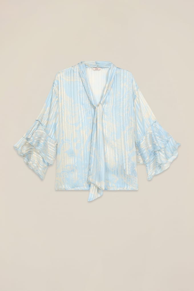 Oltre Georgette Blouse With Ruffle Light Blue Taglia: 36 | Magliette intime Outlet | Donna | Blu