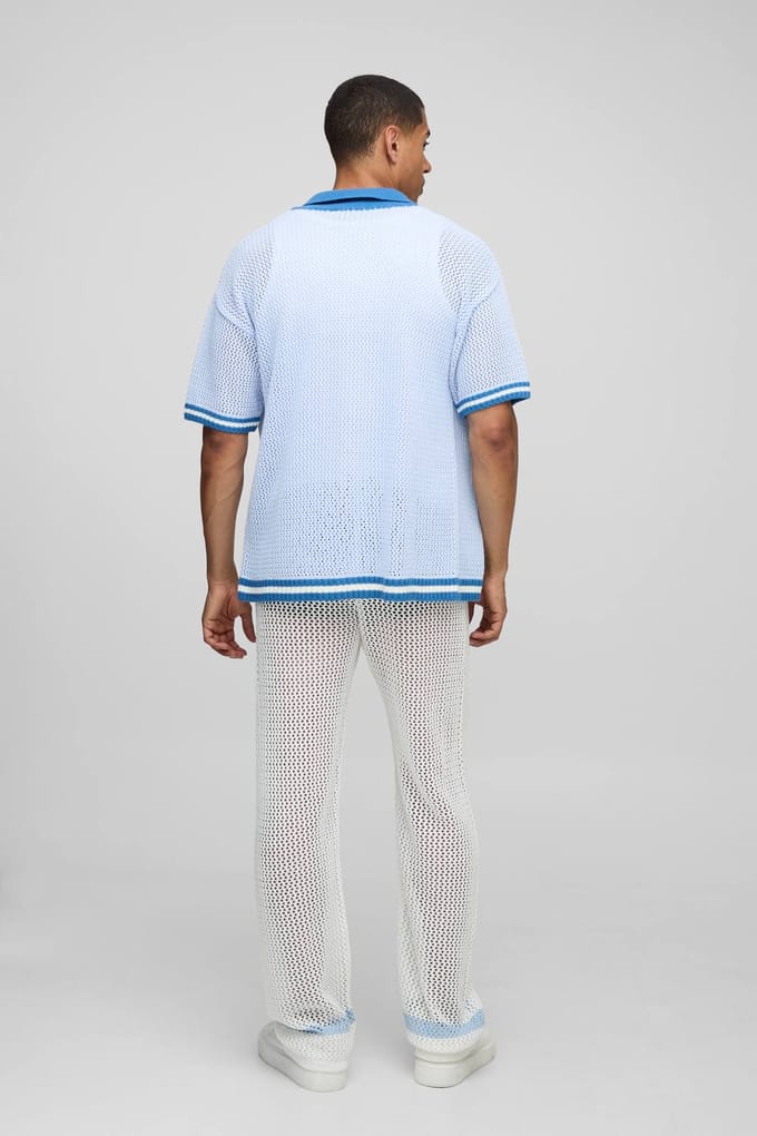 Relaxed Fit Open Stitch Stripe Detail Gebreide Joggers | White | Size Medium