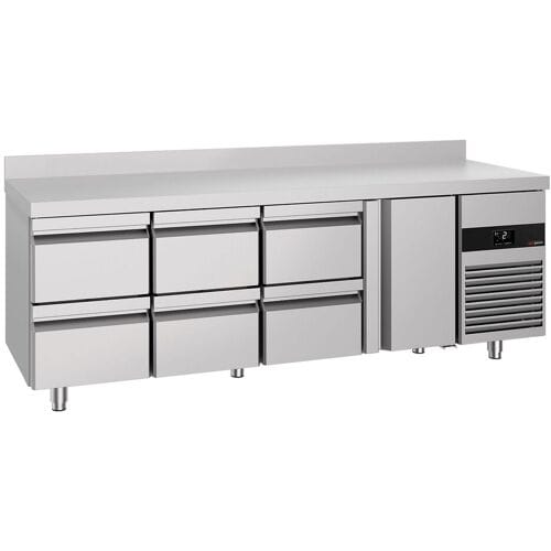 GGM Gastro Kühltisch PREMIUM - 2330x700mm - mit 1 Tür - 6 Schubladen - mit Aufkantung