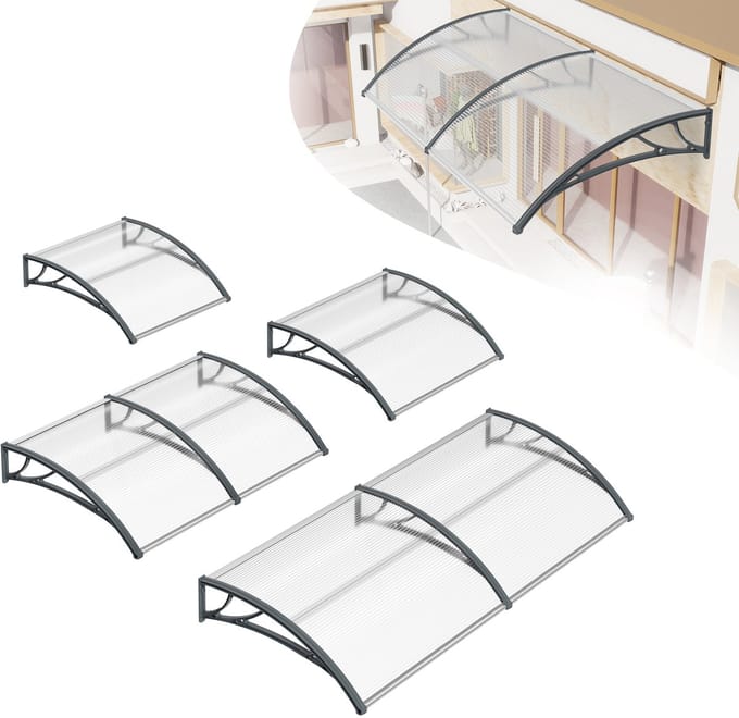 ACXIN Luifel 200×100cm Polycarbonaat 5 mm dik Aluminium frame Grijs Weerbestendige luifel
