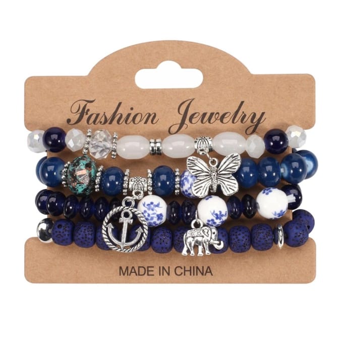 Fako Bijoux® - Armband Set - Boho - Bohemian - Bedels - Blauw