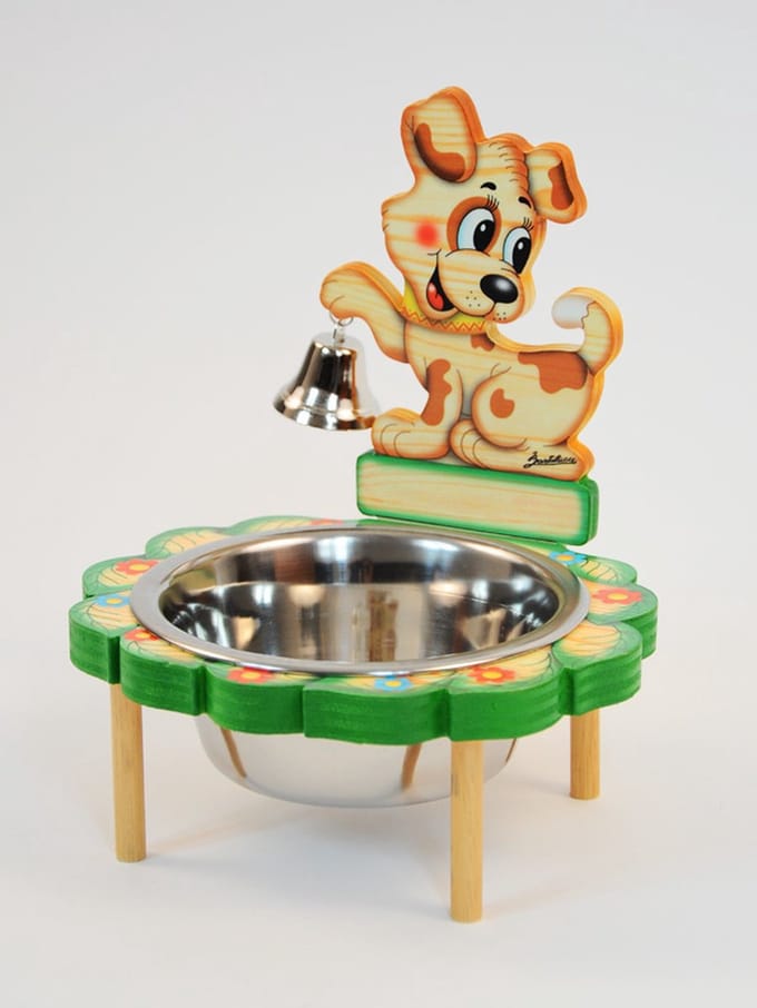 Honden voer / drinkbak hout met belletje | Bartolucci