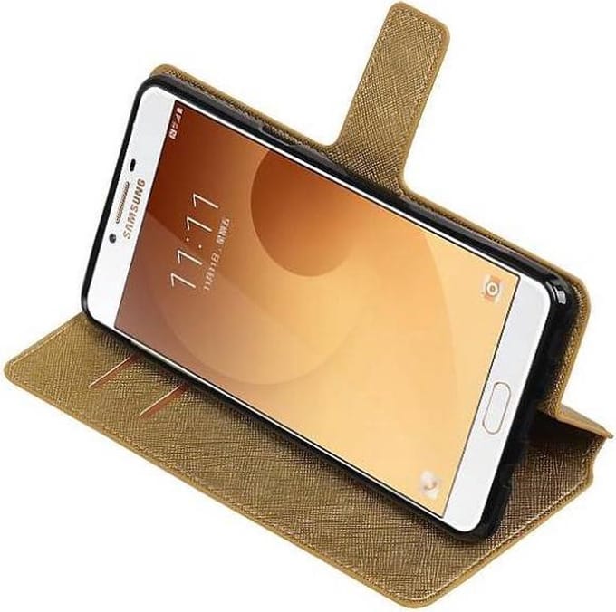 Cross Pattern TPU Bookstyle Wallet Case Hoesjes Geschikt voor Samsung Galaxy C9 Goud