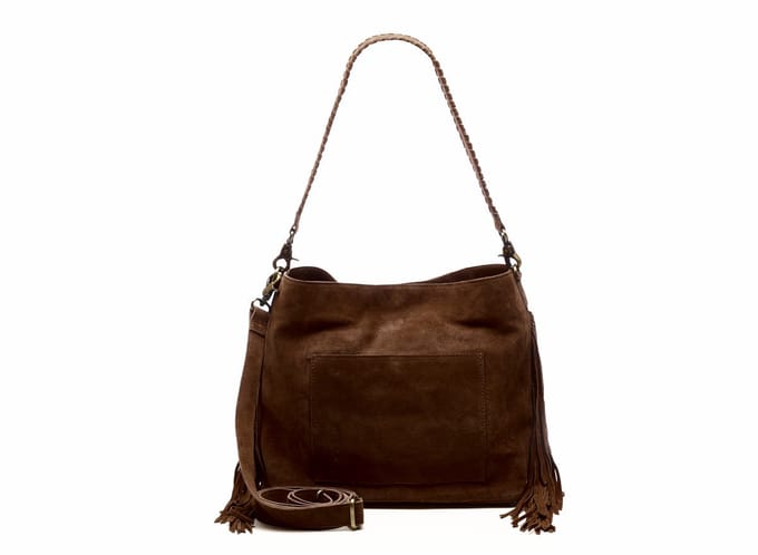 Chabo Bags - Suede Stormy Fringes Big - Shouderbag - Suede - Donkerbruin