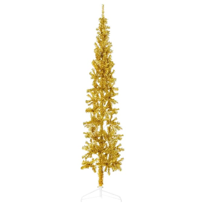 vidaXL - Kunstkerstboom - half - met - standaard - smal - 210 - cm - goudkleurig
