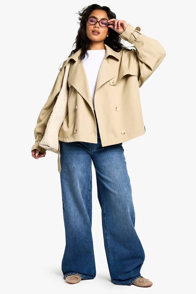 boohoo Dames Short Trenchcoat met Ceintuur | Steen | Maat: 38