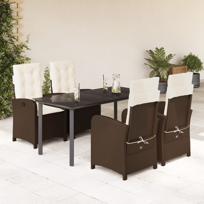 vidaXL - 5-delige - Tuinset - met - kussens - poly - rattan - bruin