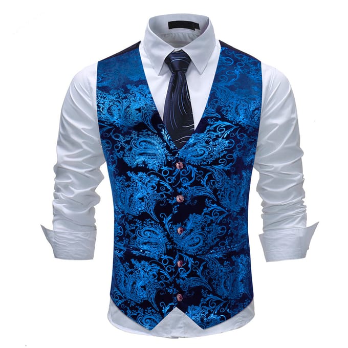 Slim-fit gilet met print, enkele rij knopen, blauw