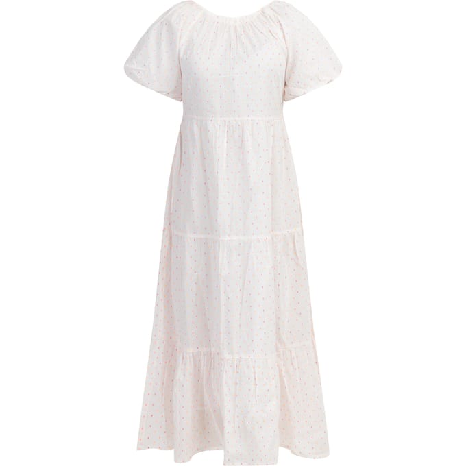 Mymo Maxi jurk Dames Wit roze oranje stippen