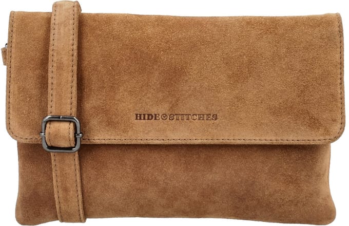 Hide & Stitches Brazos Schoudertas - Clutch - Crossbody - Suede - Leer - Leren Dames Tas - Camel