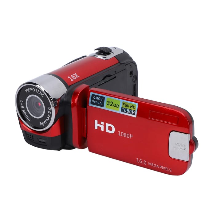 Videocamera met 2,4 inch kleurenscherm invullicht 16MP 1080P 16x digitale zoom anti-shake loop rood