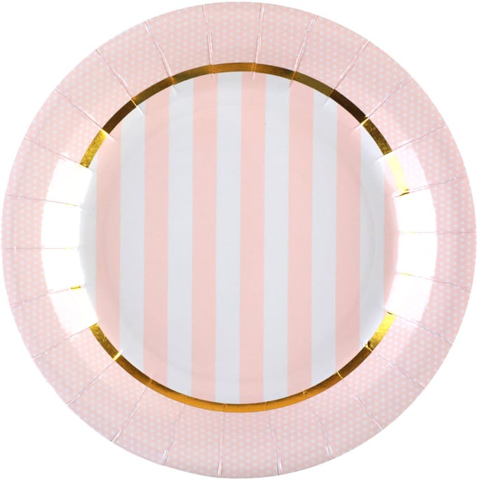 SANTEX - 10 roze babyborrel kartonnen borden 23 cm gestreept