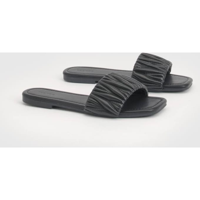 boohoo Dames Slippers Met Vierkante Neus, Gevoerd En Getextureerd | Black | Maat: 3