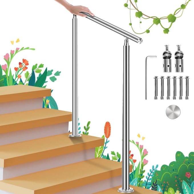 Roestvrijstalen Leuning - Trapleuning Balustrade - Veilig Traplopen - Instelbare Hoek - 80 cm - Zilver