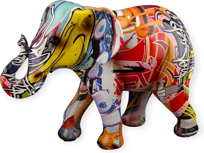 Gilde Handwerk - Olifant Pop/Street Art - Beeld Sculptuur - Polyresin 23 cm hoog