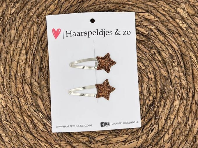 Haarspeldje ‘Stars’ - ster - sterretje - glitters - bruin - kerst – feestdagen — 4 cm speldjes