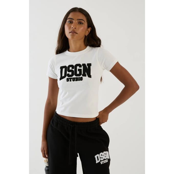 Dames Dsgn Studio Baby T-shirt Met Badstof Applique | Wit | Maat: Small