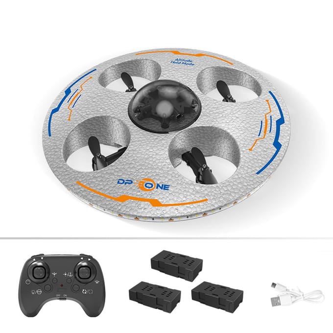 Schuim Afstandsbediening Drone 2.4GHz Afstandsbediening Vliegtuig Kleurrijk LED Licht Dubbele Controller & Horloge 3 battery zilver