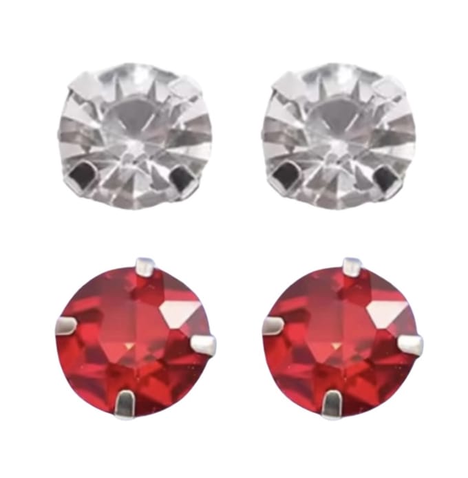 Set- Magneet Oorbellen- wit -rood 7 mm