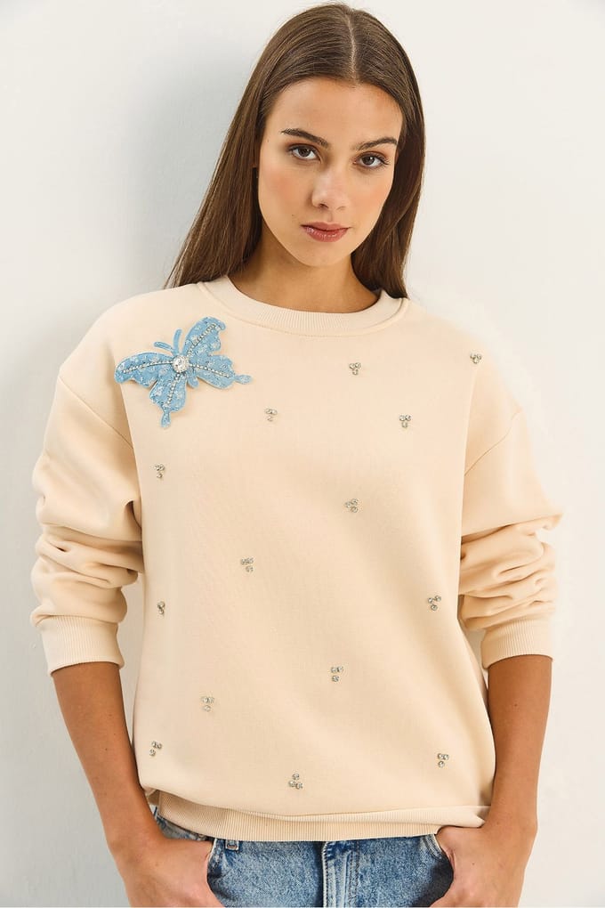 Geborduurd Ronde Hals Langemouw Sweatshirt