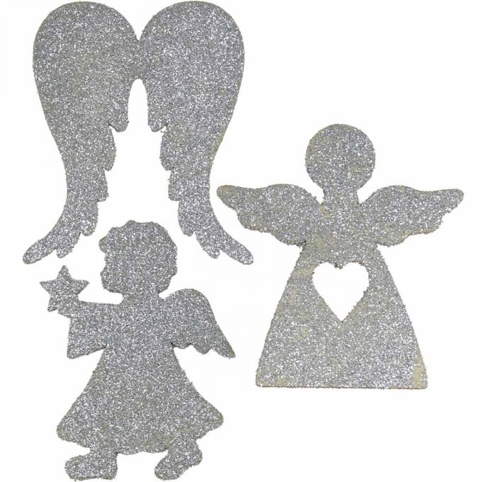 Strooidecoratie Kerstengel decoratie zilver glitter H8cm 24 st, 24 Stü