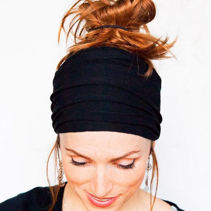 Zachte dames elastische stretch met brede haarband hoofdwikkel yoga hoofdband tulband LYD zwart