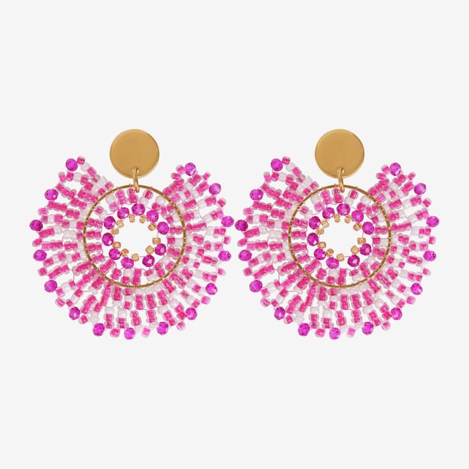 Eleganza Pink And Purple Beads Round Earrings Gold