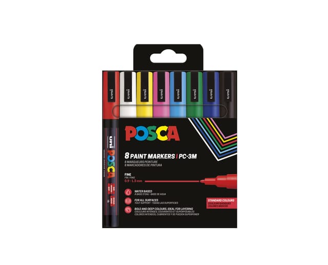 Uni Posca Stiften Standard Colors - 8 stiften - PC3M 0.9-1.3 mm lijn