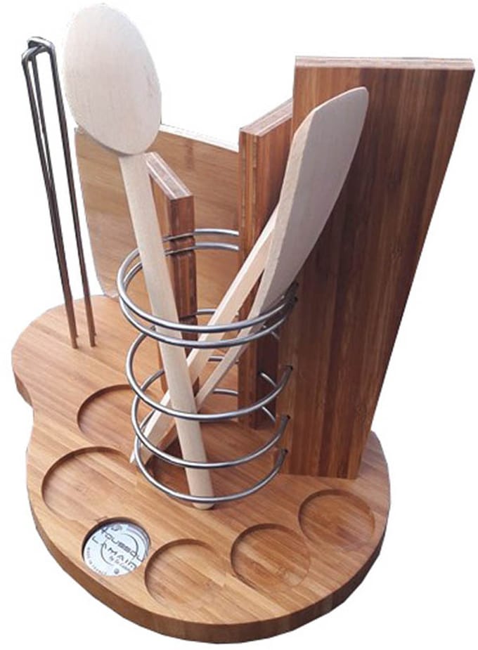 Keukengereihouder - Multifunctioneel - Bamboe - RVS / 340 x 230 x 305 mm - Met Magneten