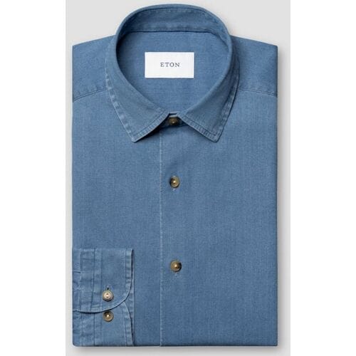 Eton Overhemd Solid Color Lightweight Denim Stretch Blauw / male
