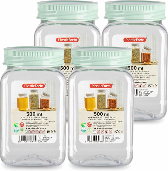 PlasticForte Voorraadpot/bewaarpot - 4x - 500 ml - kunststof - mint groen - B7 x H13 cm